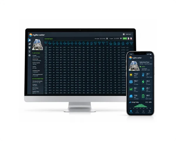 Nyika Solar energy management platform login displayed on desktop and mobile devices for accessing connected energy systems.
